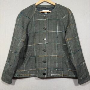 Christopher & Banks Jacket L Gray Plaid Button Classic Heritage Quiet Luxury